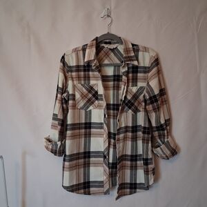 Natural Reflections Beige and Brown Plaid Button-Up Shirt
